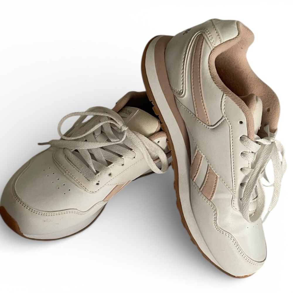 Reebok White Pink Stripe Athletic Shoes Sz 7 Lace Up Sneakers Tennis